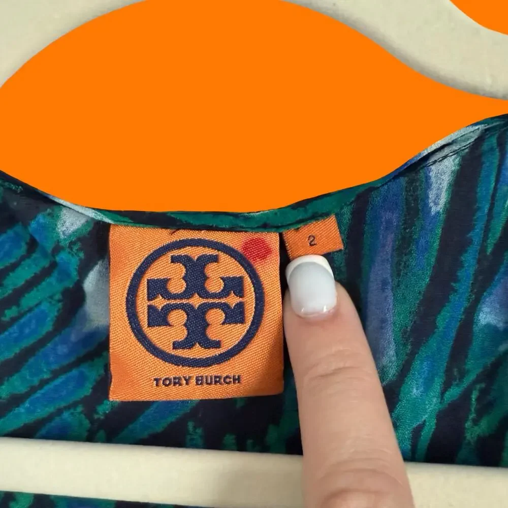 00's vintage blue abstract silk office siren y2k blouse Size 2 tory burch